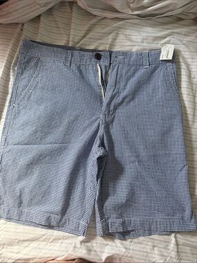 Men's Blue Gingham Flat Front Shorts